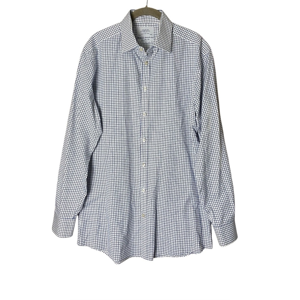 Charles Tyrwhitt Mens Extra Slim Fit Non Iron Dress Shirt 16.5 35 Blue Plaid